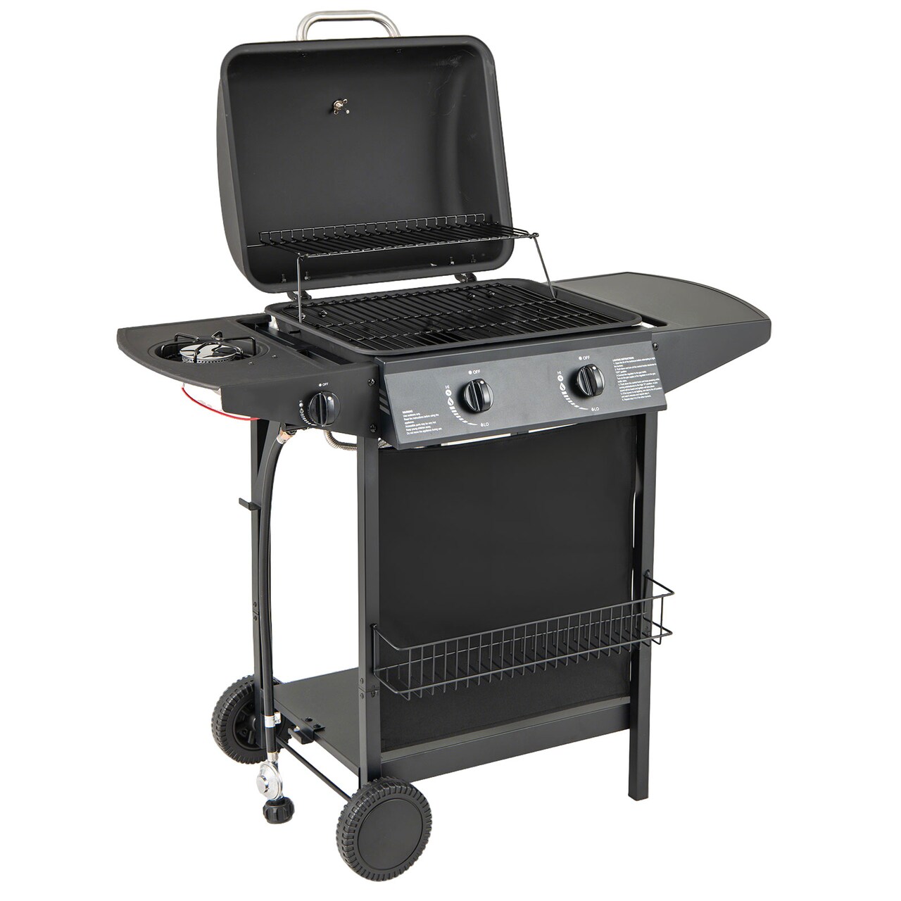 Outdoor Propane Gas Grill 30,000 BTU with Side Burner and Storage Shelves